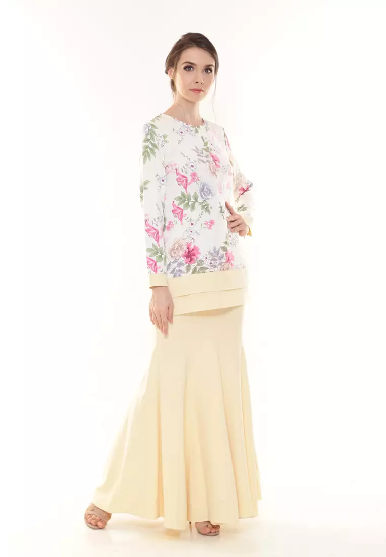 Ivy Printed Kurung Modern in Soft Yellow