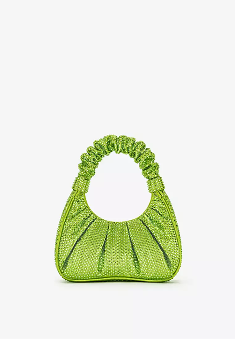 Gabbi Artificial Crystal Medium Ruched Hobo Handbag - Green