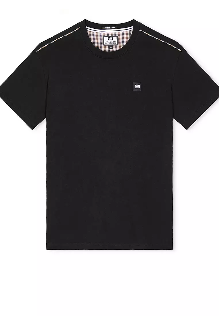 MENS BLACK MANUEL TEE WITH MID HOUSE CHECK PIPING