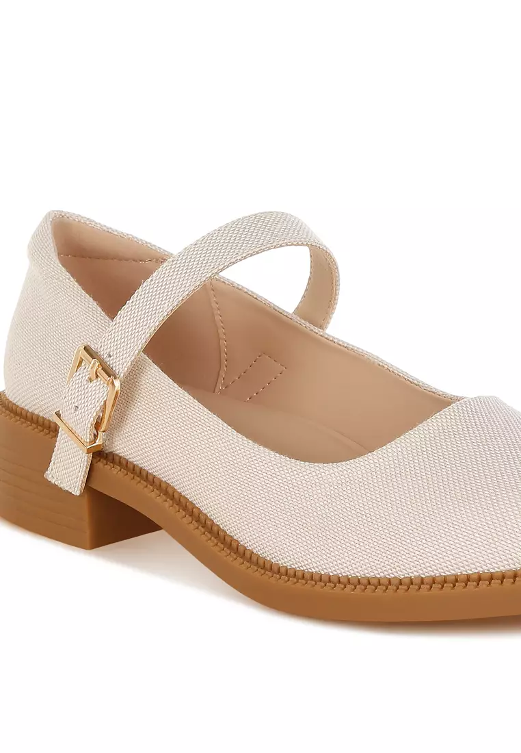 Canvas Mary Jane Shoes in Beige