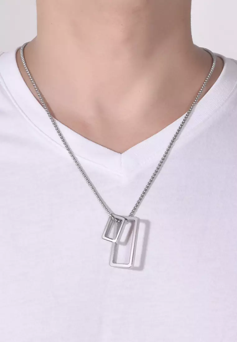 Titanium Steel Rectangle Set Pendant Necklace JW GS-L158