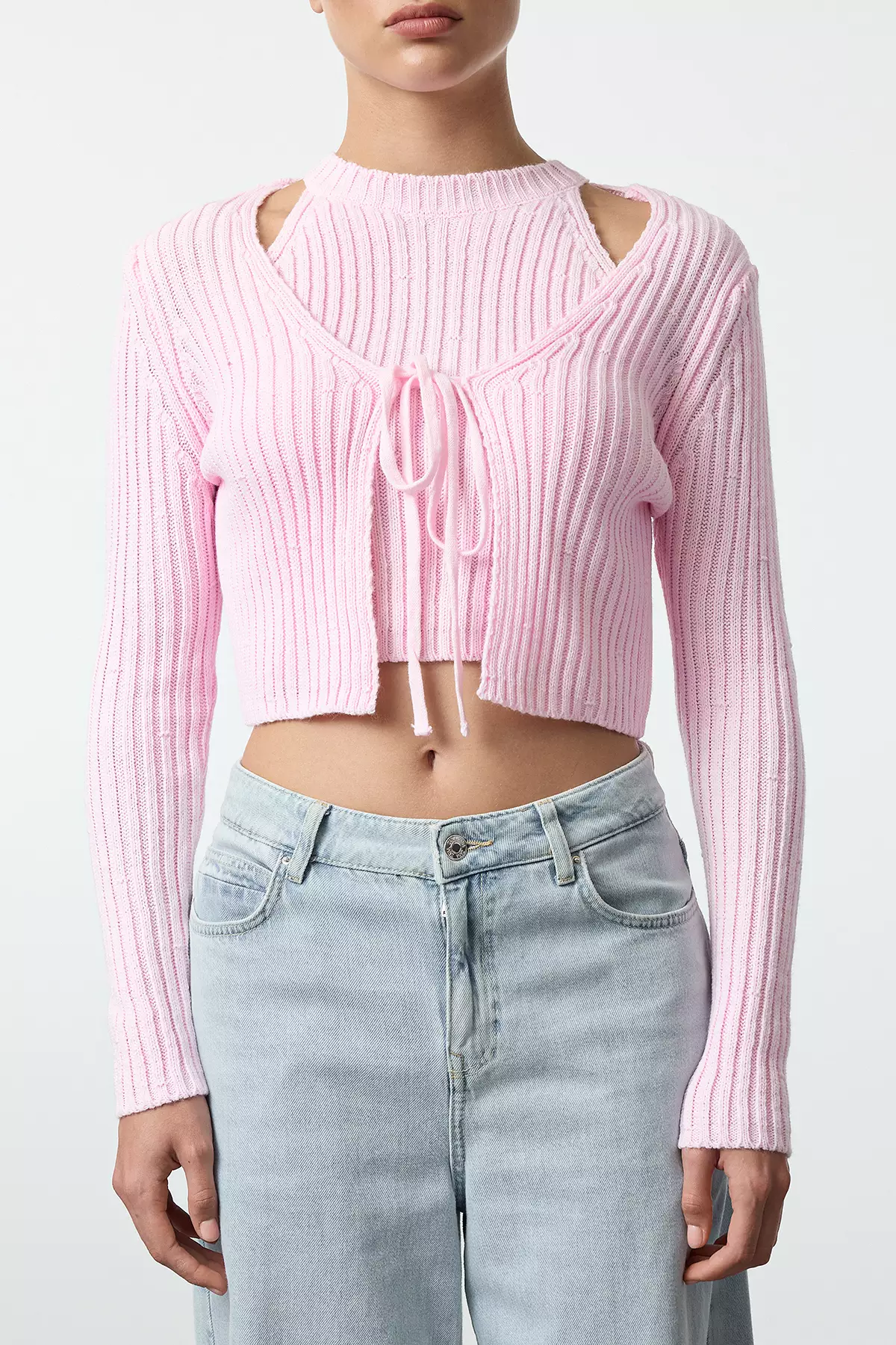 Pink Crop Top With Matching Cardigan Women's Pink Crop Cardigan