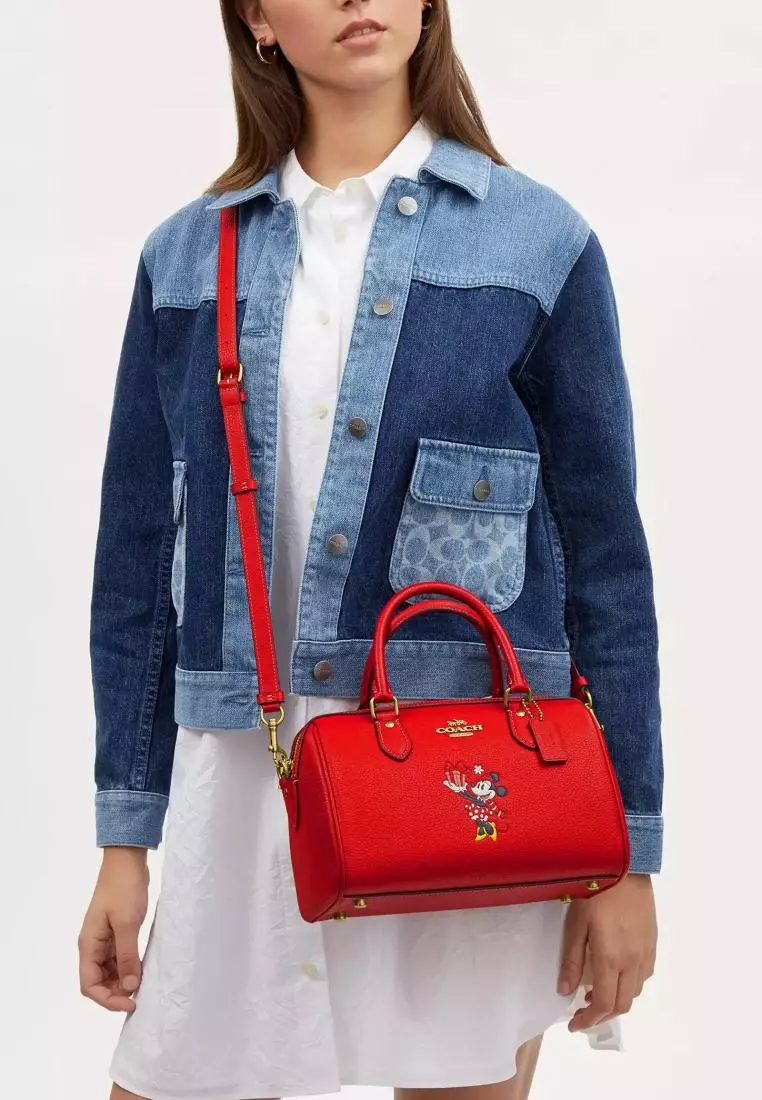 Disney X Coach Rowan Satchel With Minnie Mouse Electric Red Multi