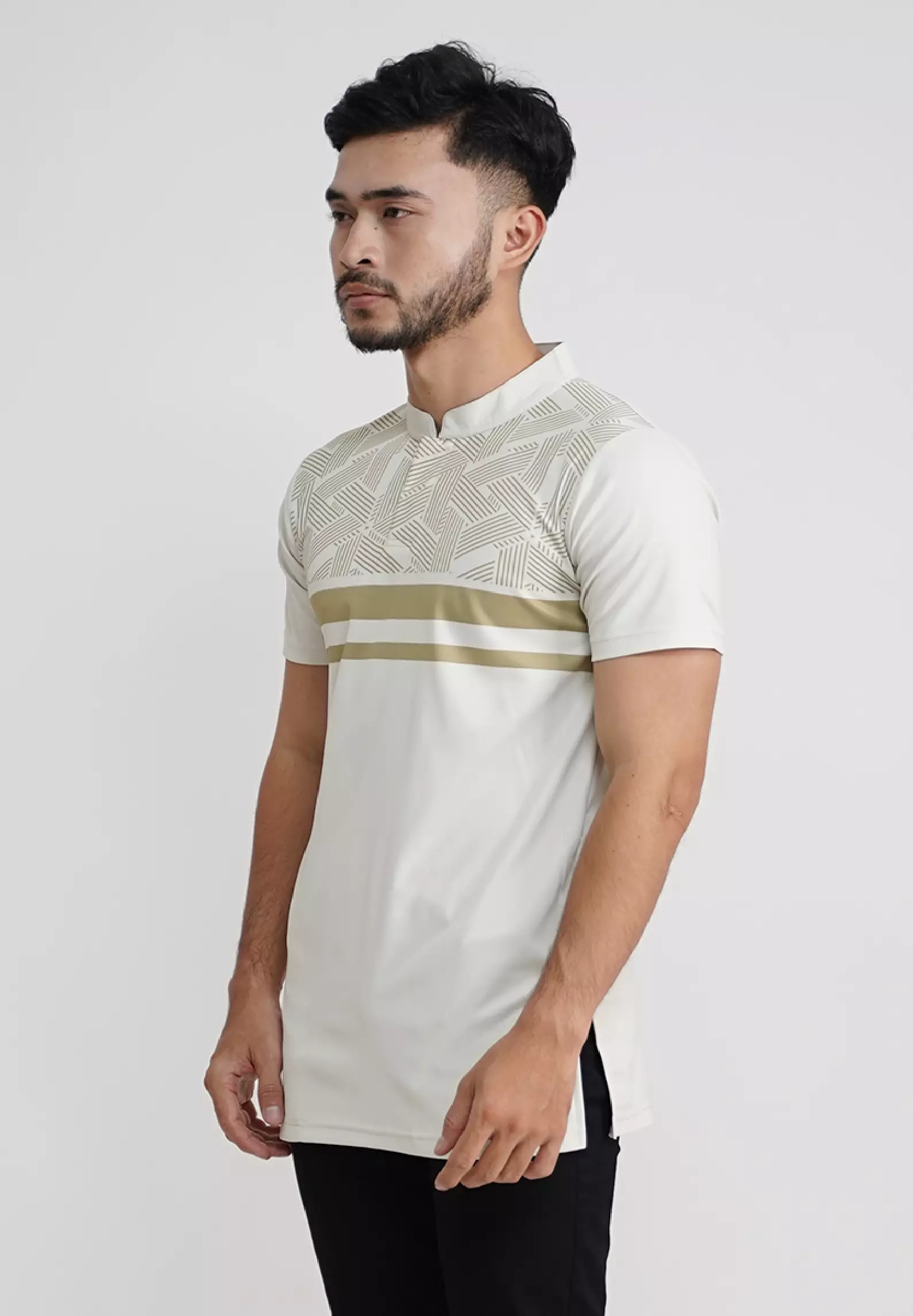 Tiento Pakaian Koko Pria Baju Muslim Kurta Atasan Lengan Pendek Motif Ixora