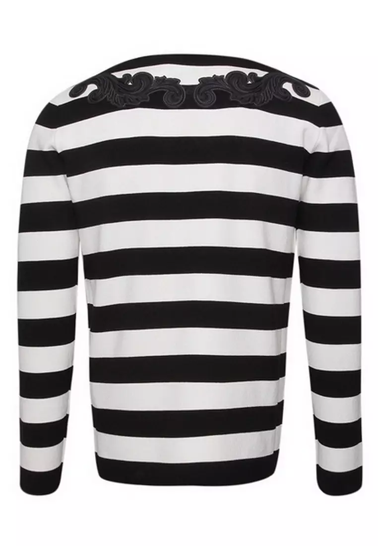 Patch Details Stripes Sweater in Black,White