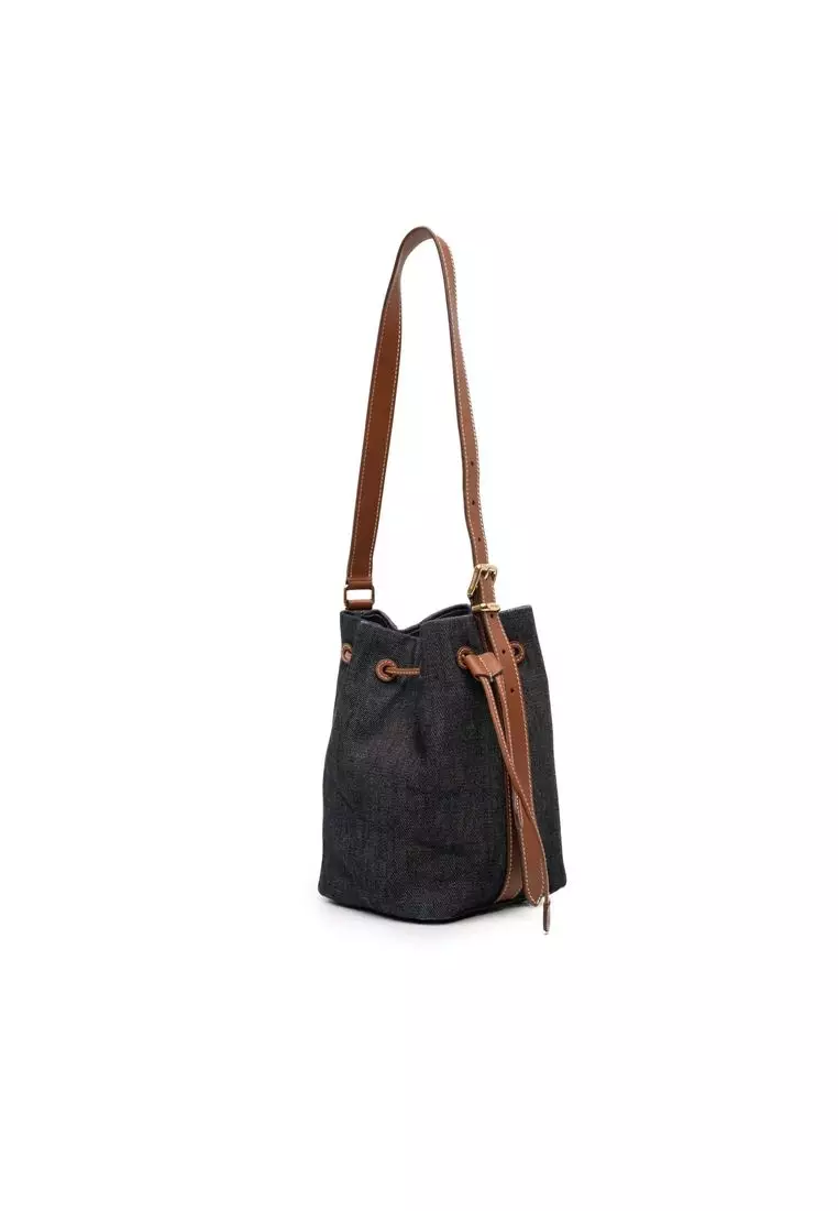 Pre-Loved Miu Miu Denim Logo Bucket Bag