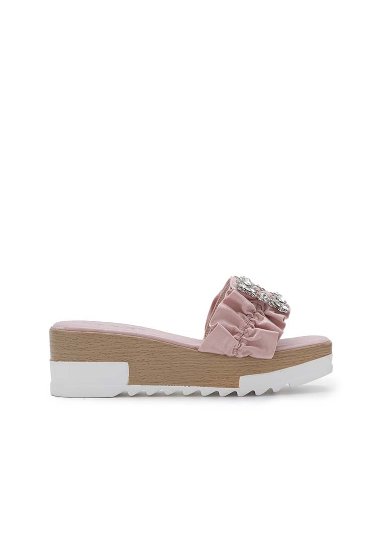 EMBELLISHED CRYSTAL BUCKLE WEDGE SLIDE