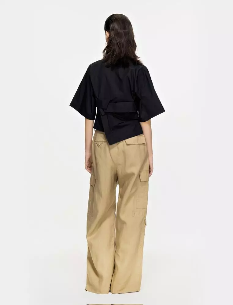 V領寬鬆極簡前衛極簡通勤短袖襯衣