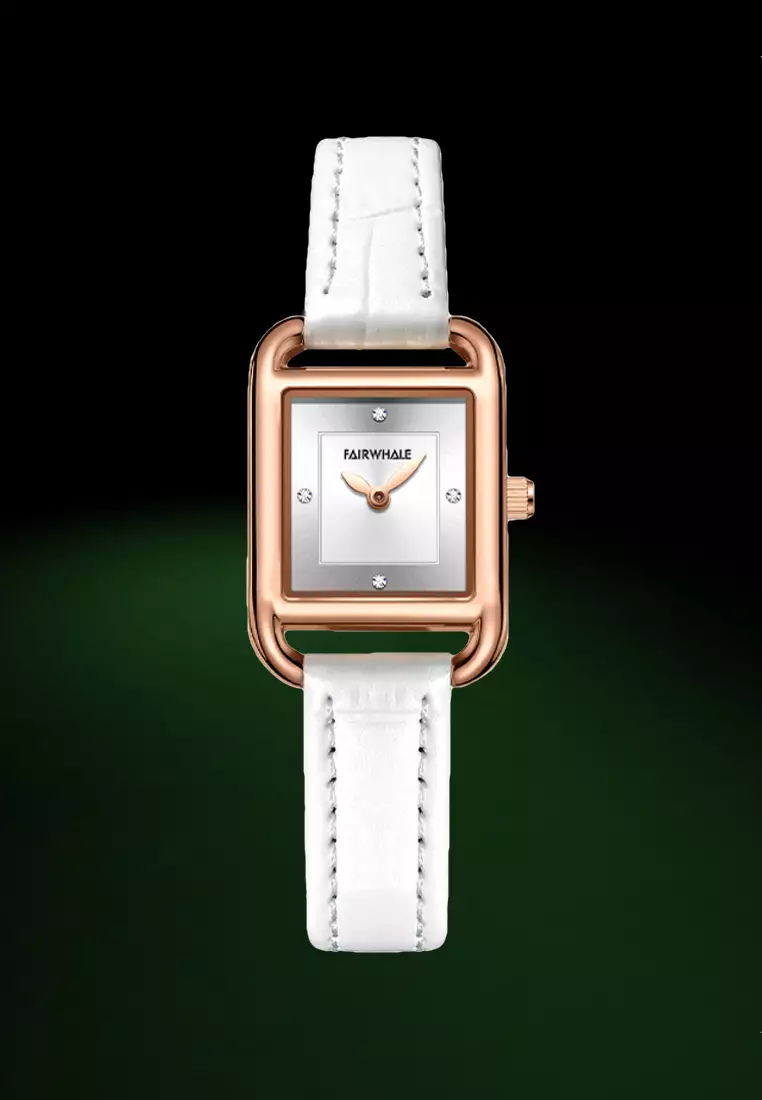 Ladies IP Rose Gold Color Stainless Steel Quartz Watch, 22mm, White Leather Strap