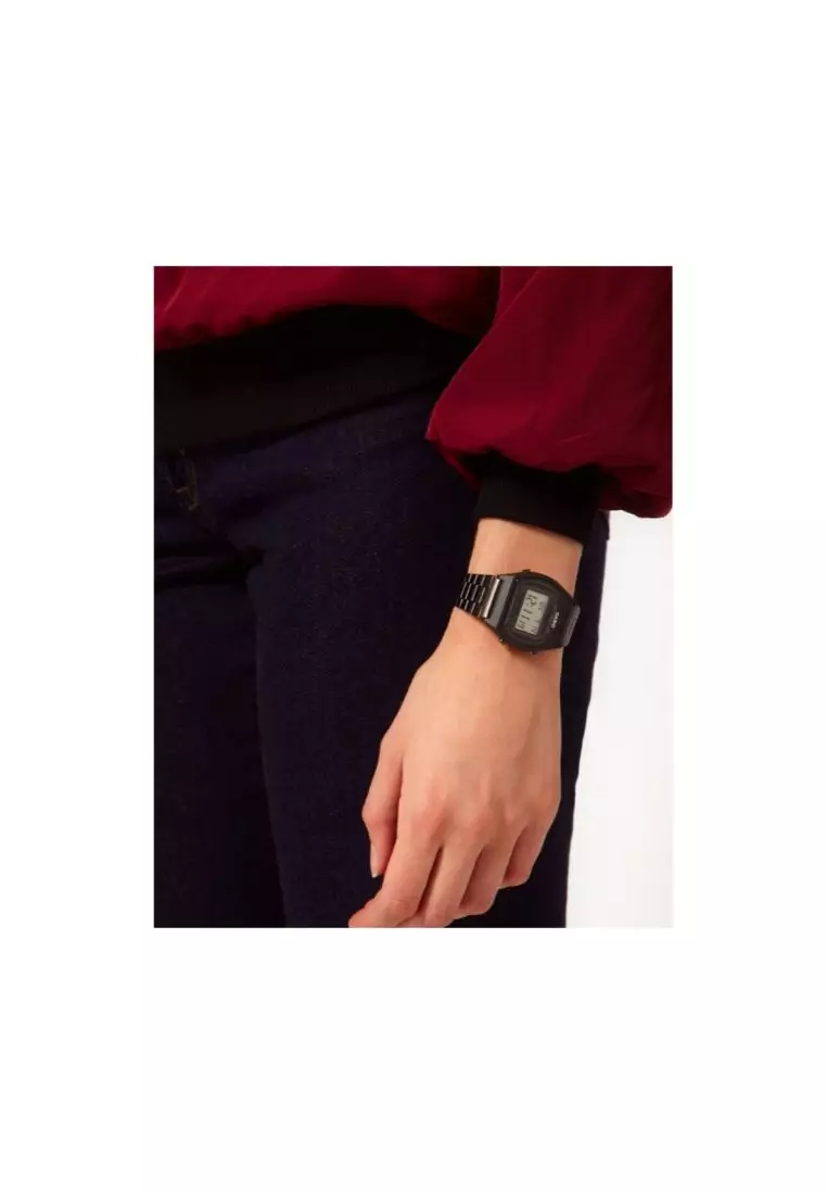 Men's Vintage B640WB-1A Black Stainless Steel Band Digital Watch