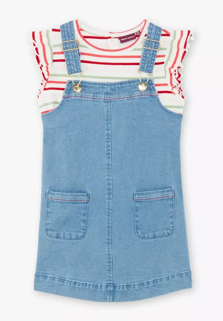 Sergent Major Ruffle Top and Denim Overall Dress Set 2024 Buy