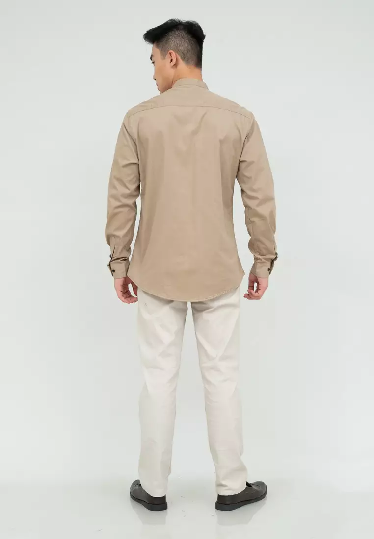 Houseofcuff kemeja Koko Lengan Panjang Pria Cream