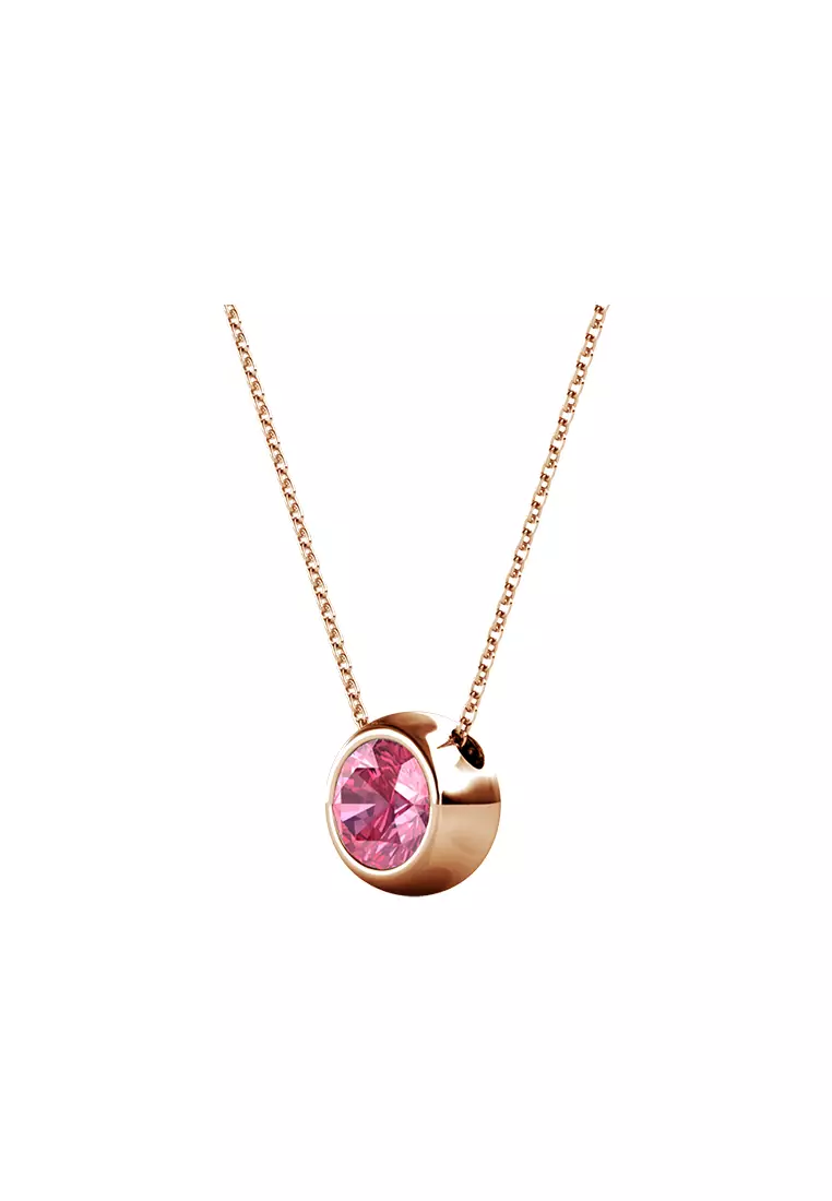 Birth Stone Moon Pendant October Pink Tourmaline RG - Kalung Crystal Swarovski by Her Jewellery