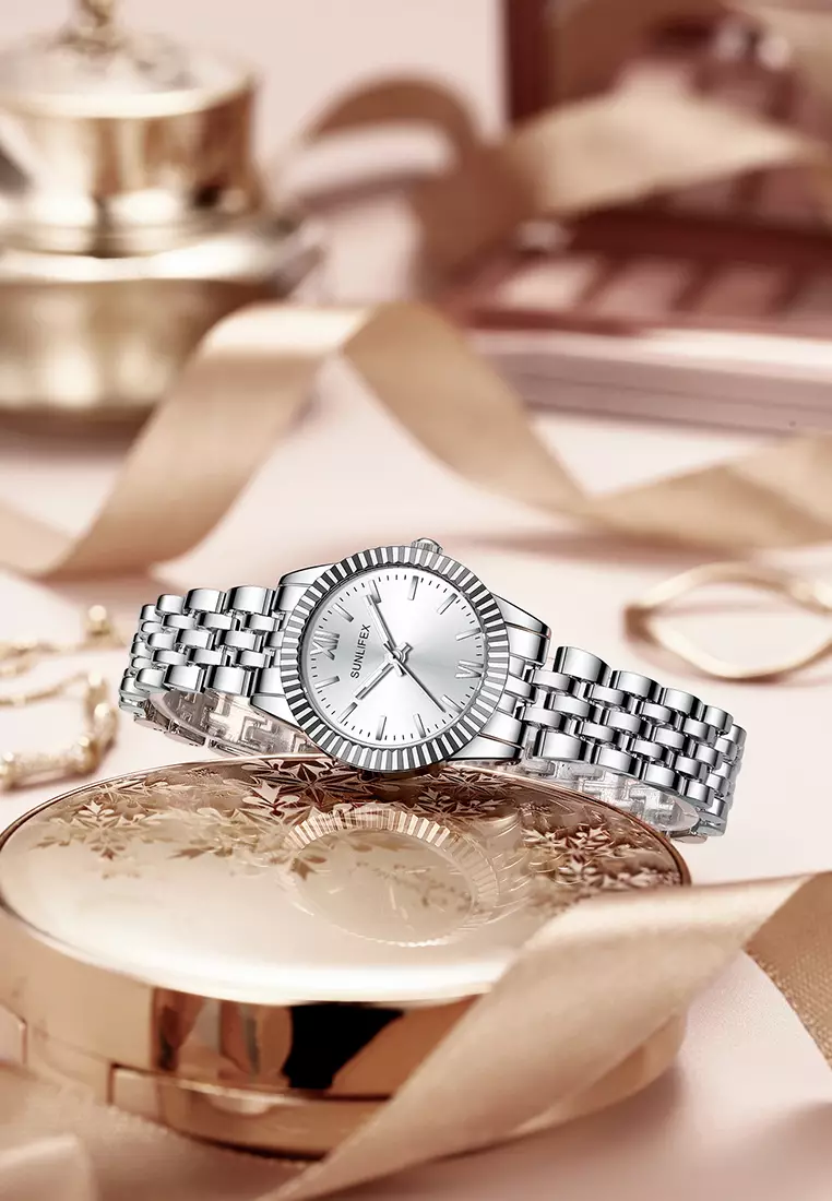 Jam Tangan Wanita Original Mode Creative Dial Anti Air Kuarsa Bercahaya Jam Tangan Cewek silverwhite