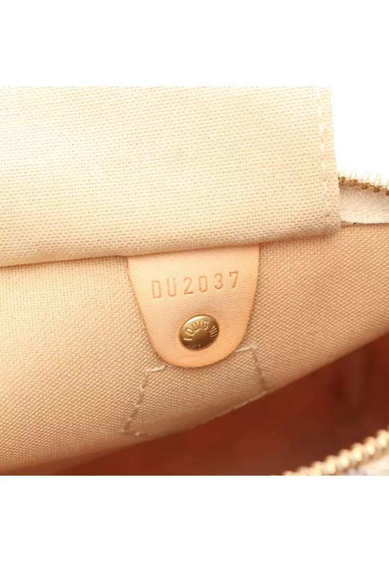 Pre-Loved Louis Vuitton Speedy Bandouliere 30 Damier Azur Handbag PVC leather white