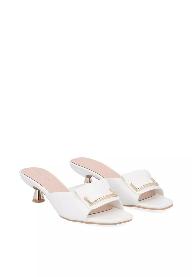 white Anara Kitten Heel Sandals