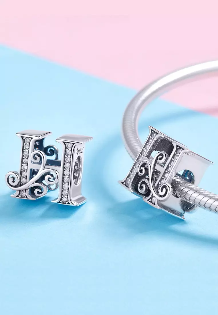 Solid 925 Sterling Silver Vintage Inspired Antique Alphabet Charm H