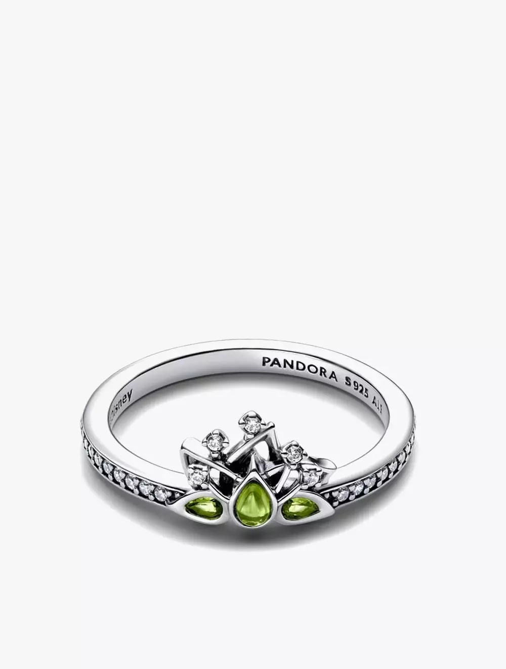 Disney Tiana sterling silver ring with green stone and clear cubic zirconia