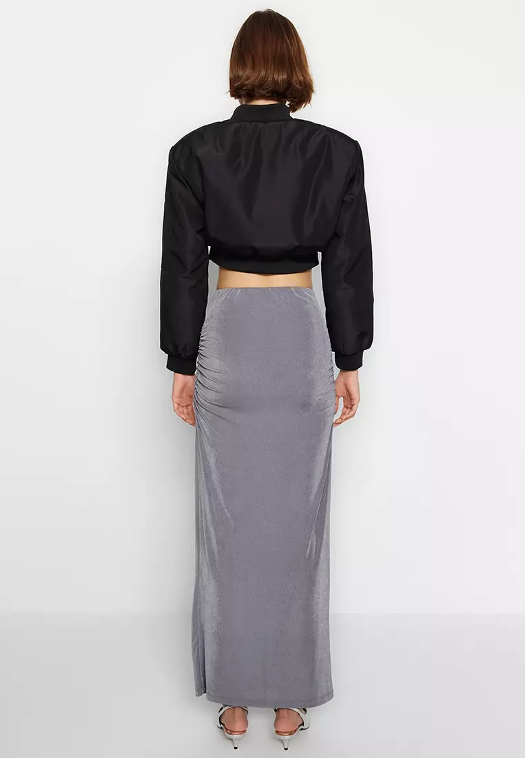 Glossy Finish and Soft Textured Drape Maxi Knitted Skirt
