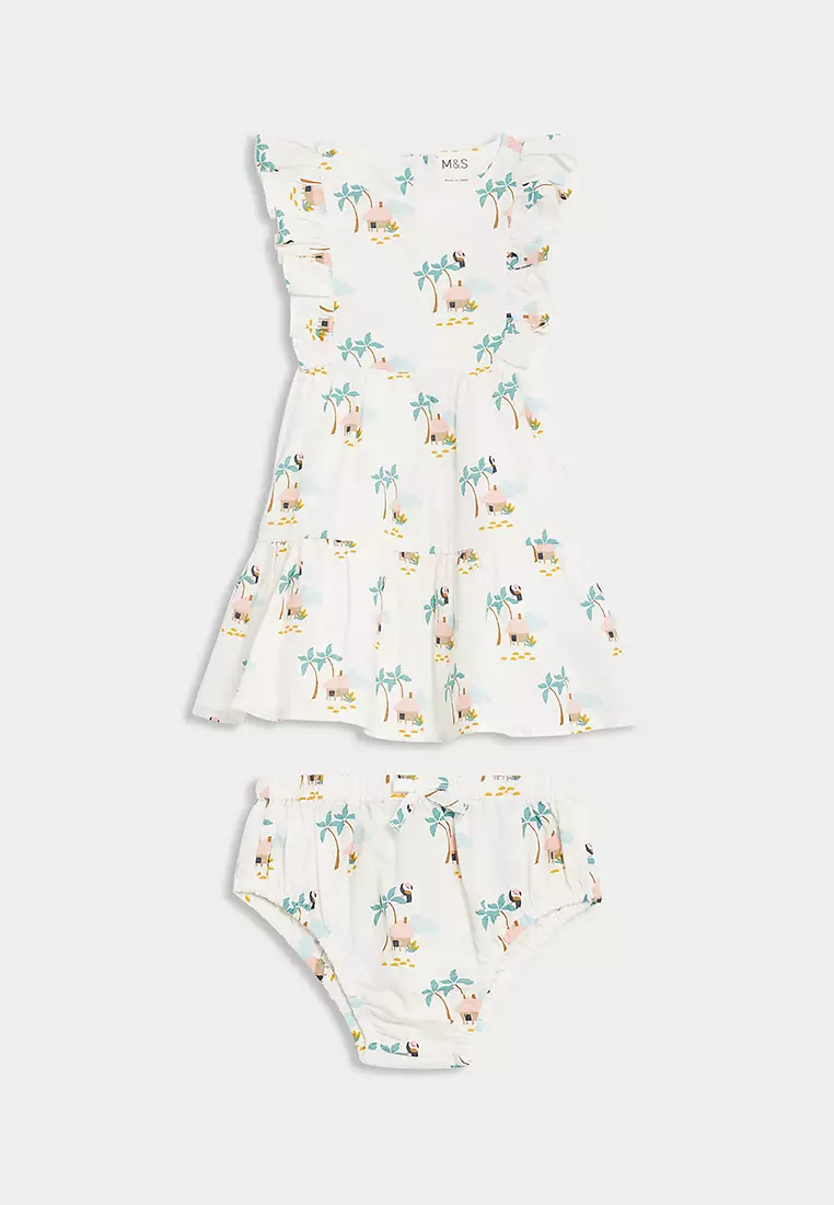 2pc Pure Cotton Palm Tree Dress Outfit