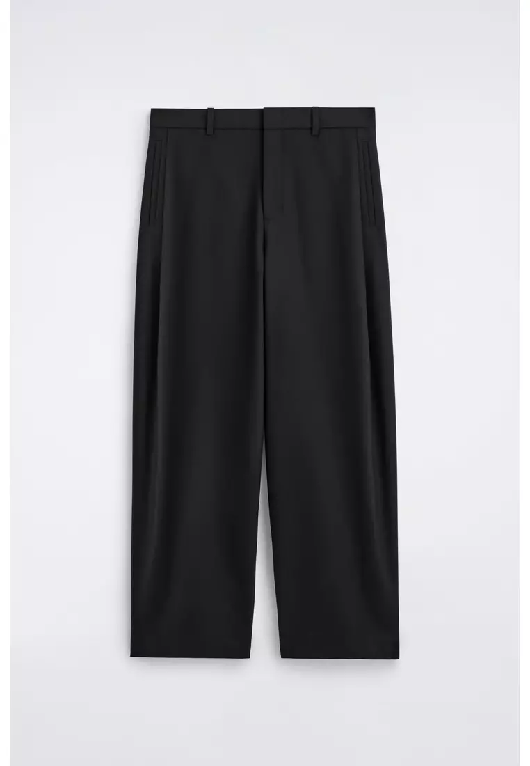 PLEATED WOOL RELAXED-FIT WIDE-LEG TROUSERS