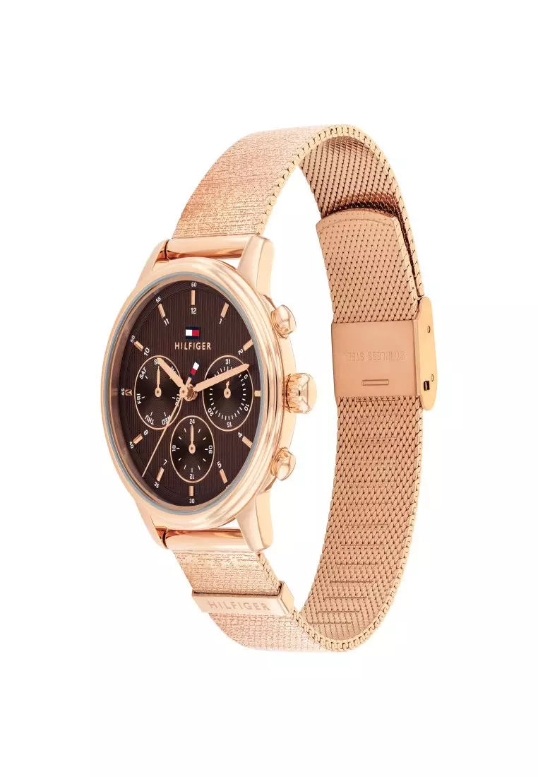 Women's Ionic Plated Rose Gold Mesh Steel Choco Dial Watch - TH1782864