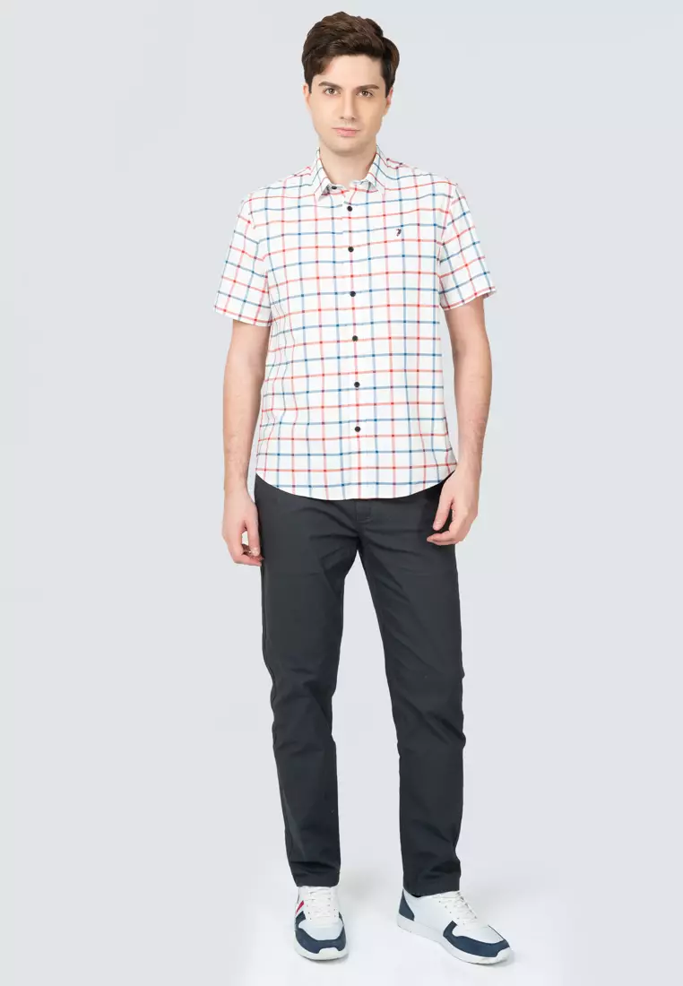 Polo Haus Men’s 100% Cotton Signature Fit Check Short Sleeve MBSS018