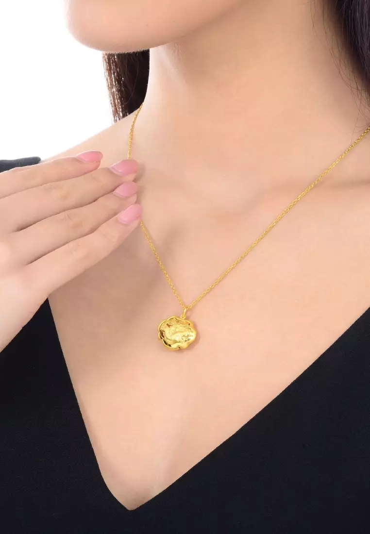 999.9 24K Pure Gold Chinese Gifting Collection Longevity Lock Pendant for Women & Men 82020P Price-by-Weight 3.36g Gold  [Necklace not Included]