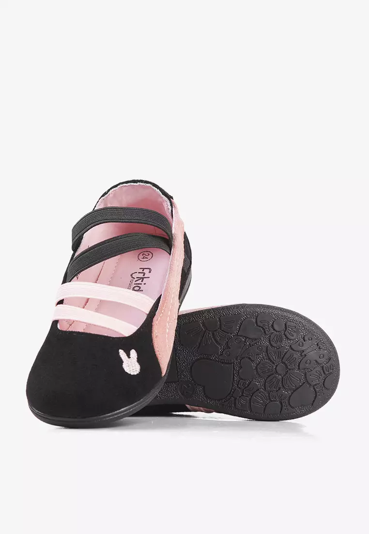 Sepatu Sneakers Ballerina Anak Perempuan Flat Shoes Anti slip B.Lilo Black Pink