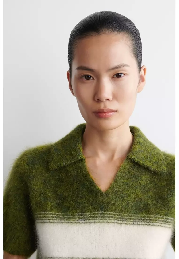 STRIPED MOHAIR-BLEND POLO JUMPER