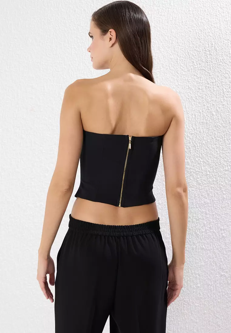 Strapless Accessory Detailed Woven Chic Bustier Top