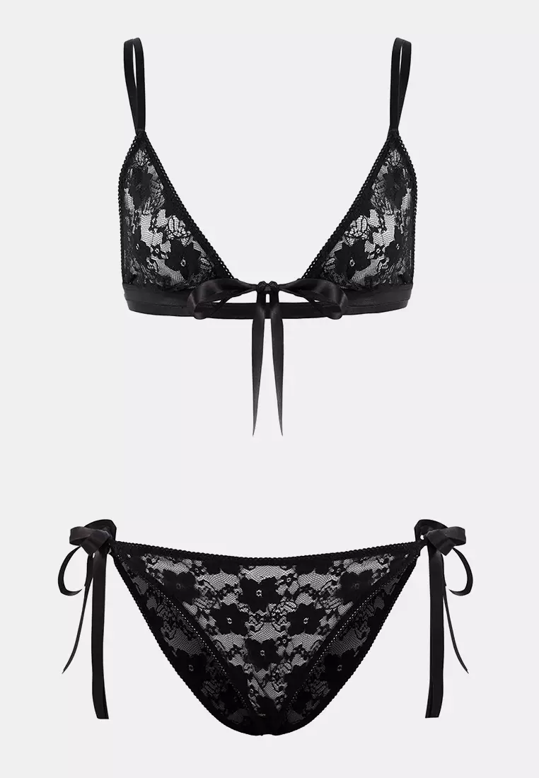 Black Lace Cupless Lingerie Set Thmss26Cc32