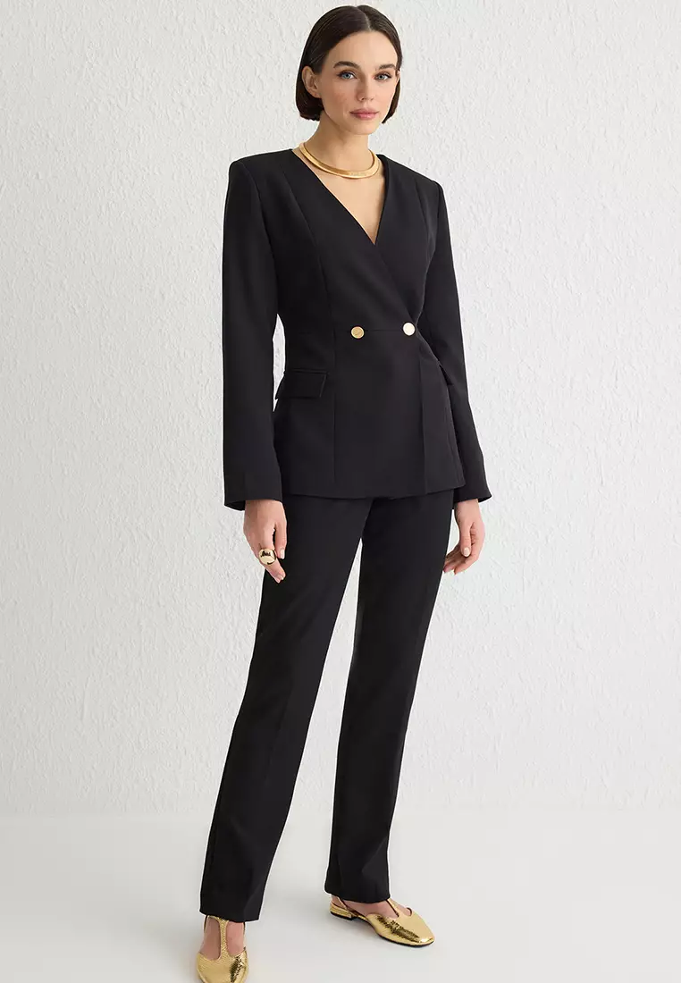 V Neck Double Breasted Blazer