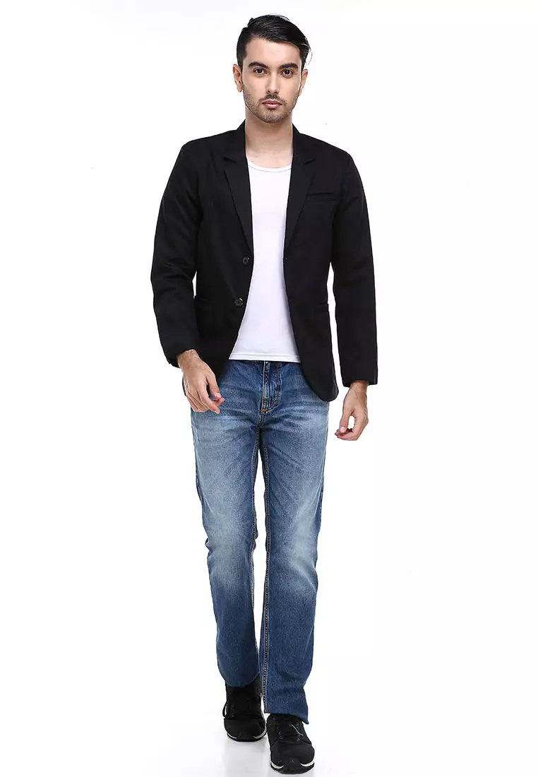 Woreq Jas Formal Blazer Pria Plain Formal Suits Two Button Material Hightwist ORIGINAL - Black
