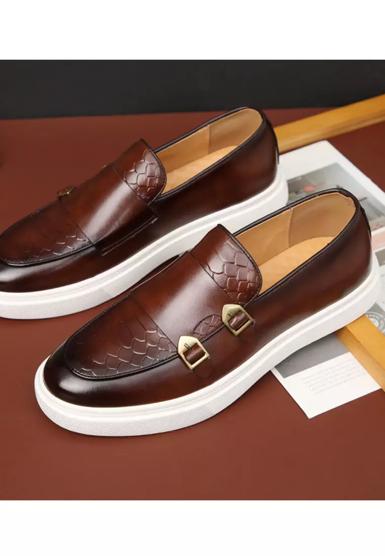 Texture Synthetic Leather Buckle Loafers WZWH-S22