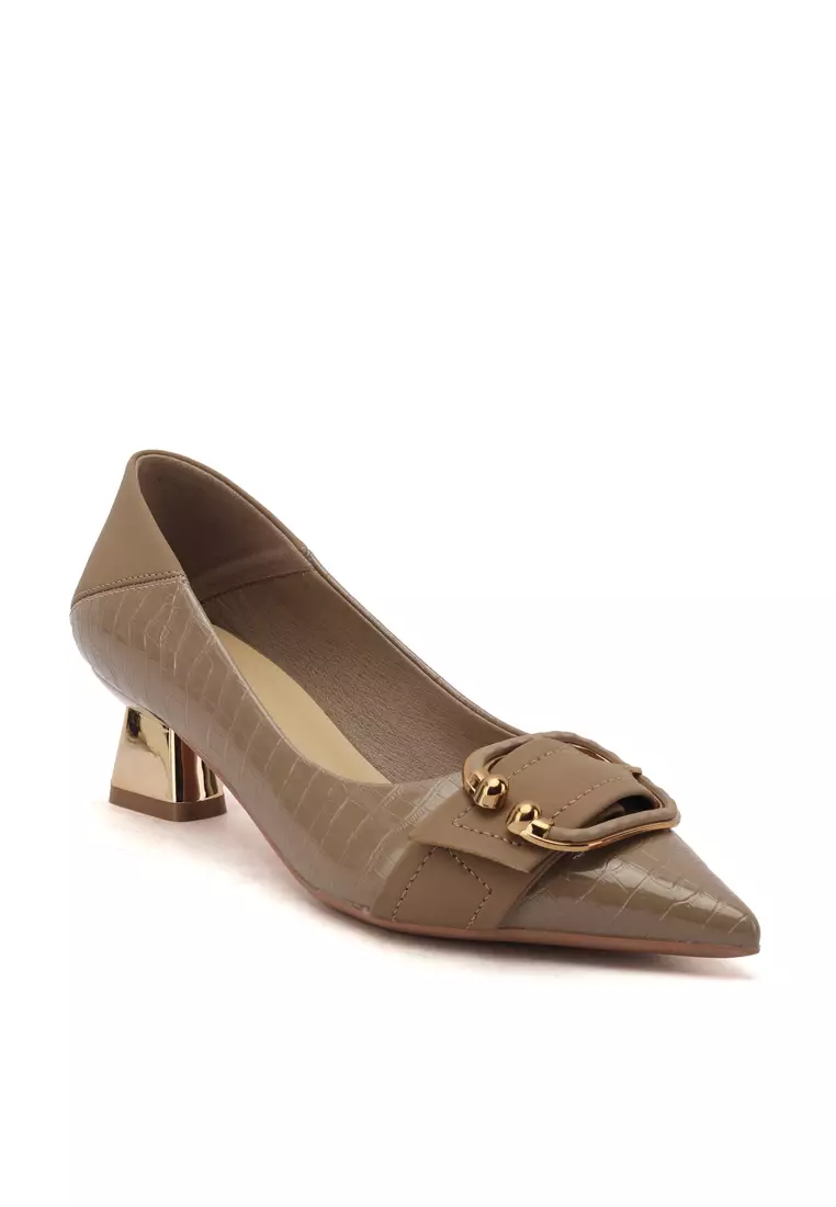 5CM Pointy Square Buckle Textured Pumps XJ568-2