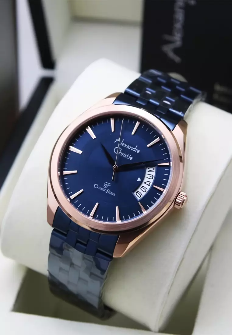 Alexandre Christie - Jam Tangan Pria - Rosegold - Blue Stainless Steel - 8674 MDBURBU