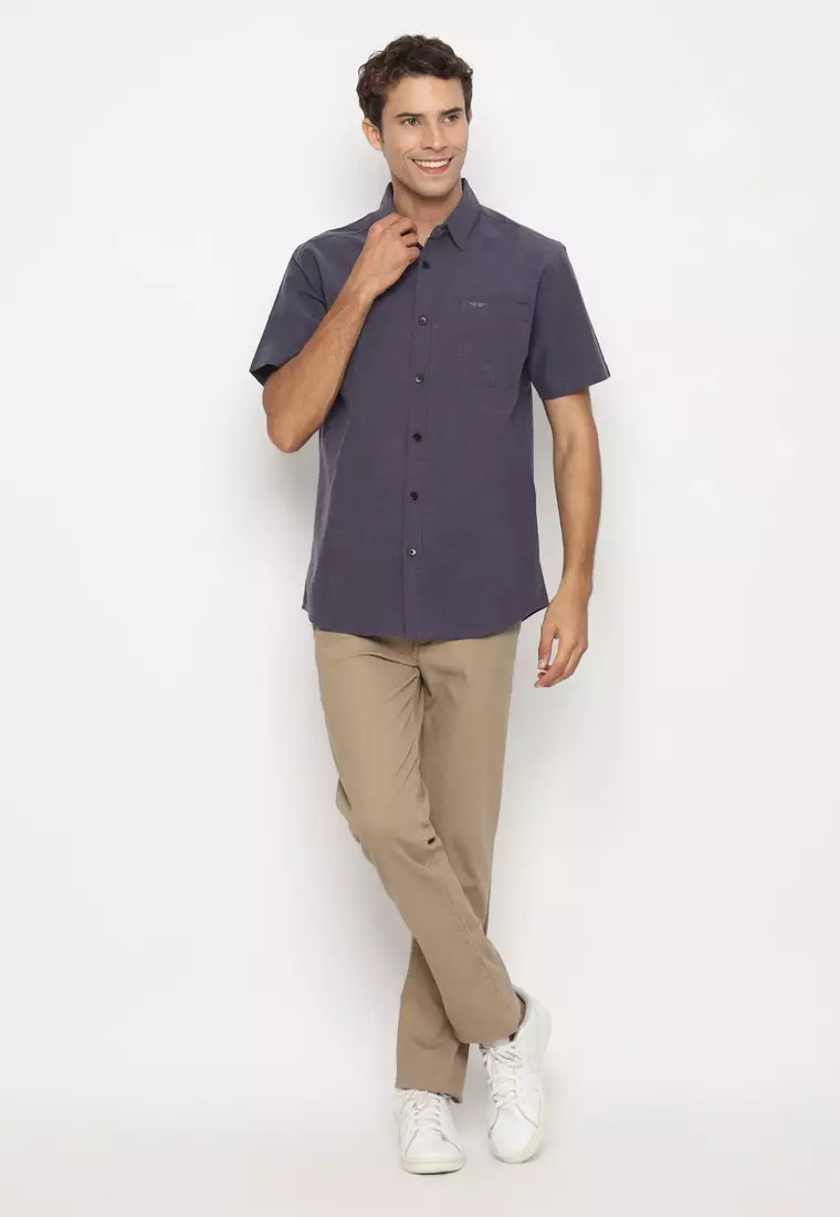 RBJ Kemeja Polos Cotton Ungu Tua Regular Fit Pria