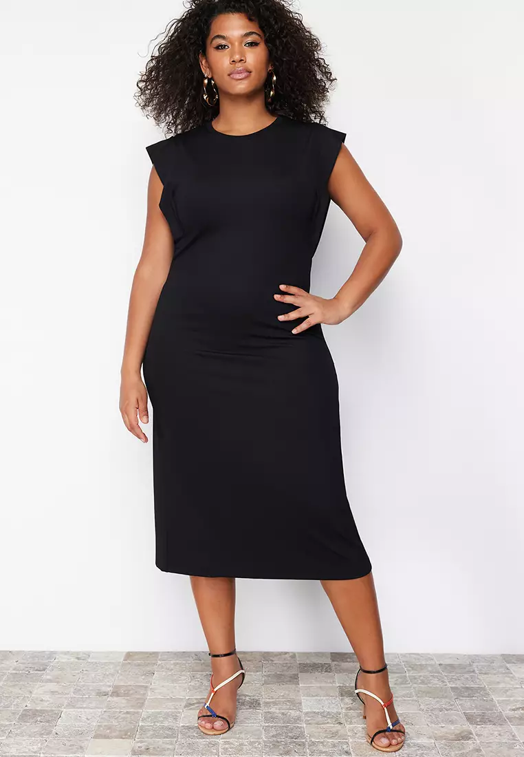 Plus Size Crew Neck Midi Dress