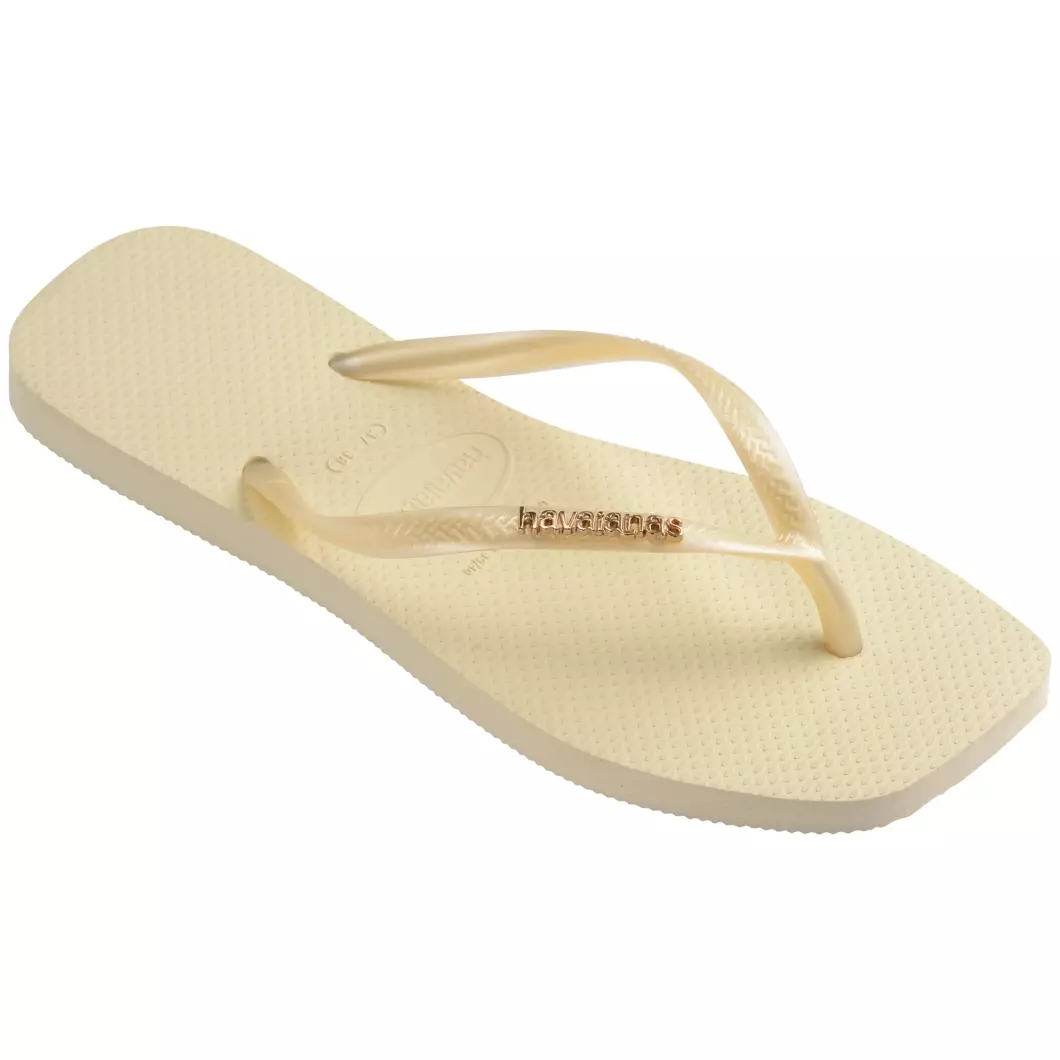 Havaianas Slim Square Logo Metallic Buttercream - Sandal Wanita