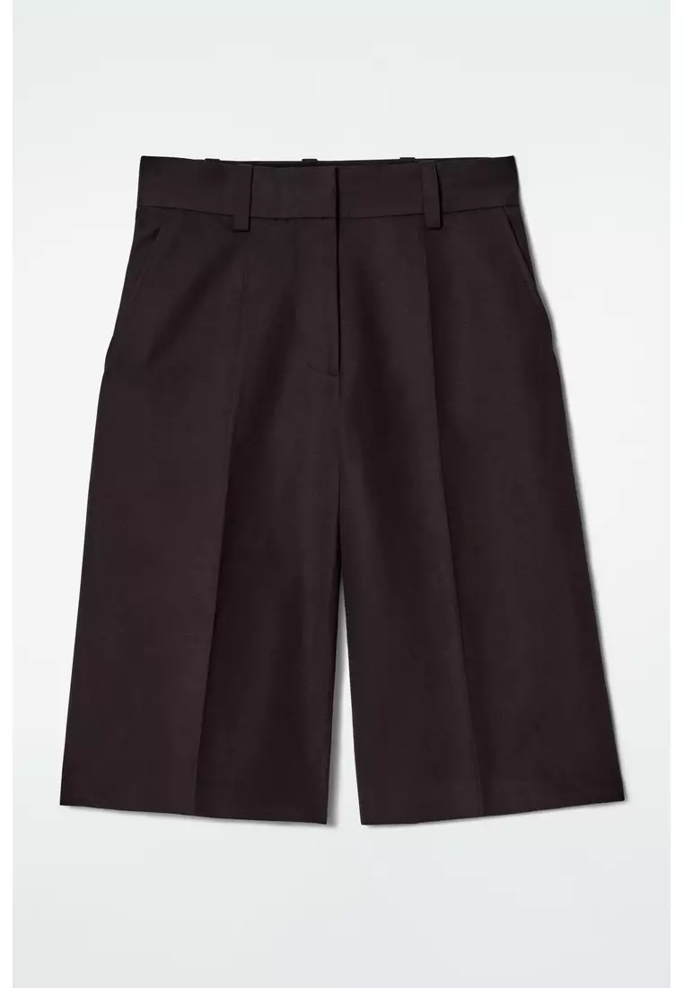 TAILORED LINEN-BLEND LONGLINE SHORTS