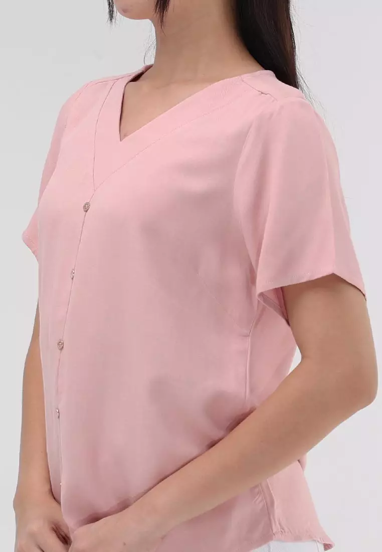 Short Sleeves V-neck Blouse