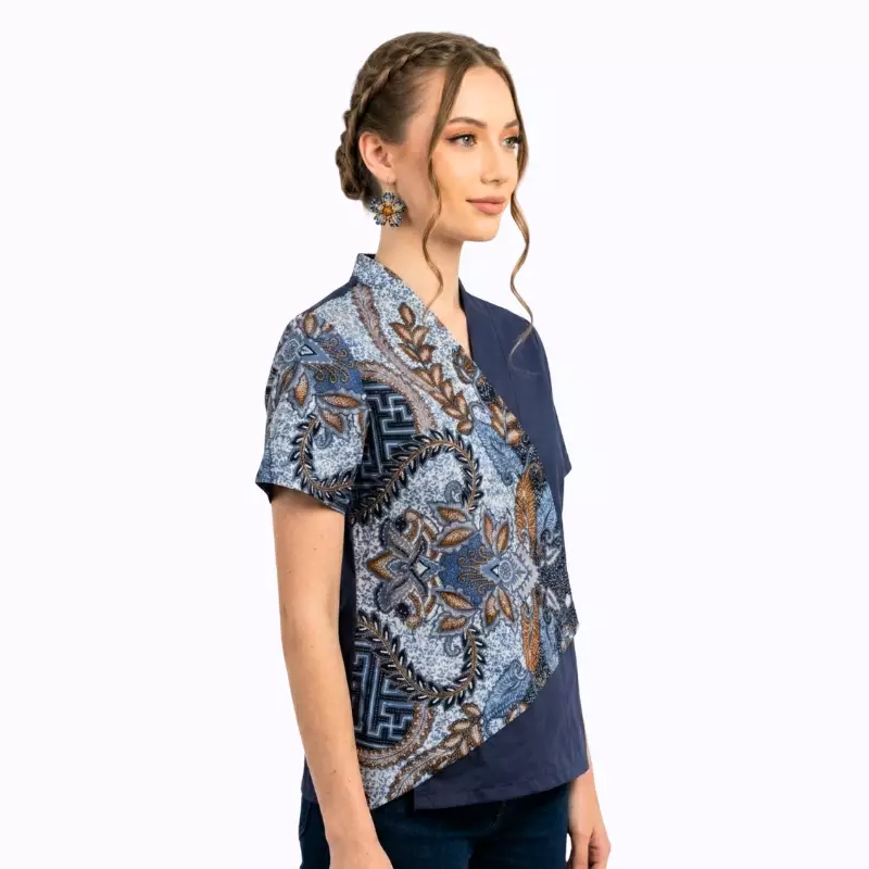 Blouse Batik Wanita - Atasan Batik - Bhatara Batik Leslie - Baju Batik Modern Lengan Pendek