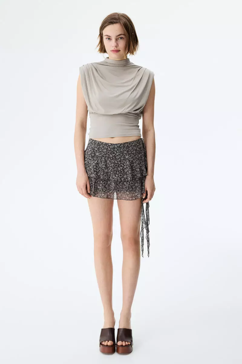 Draped-panel tiered skirt