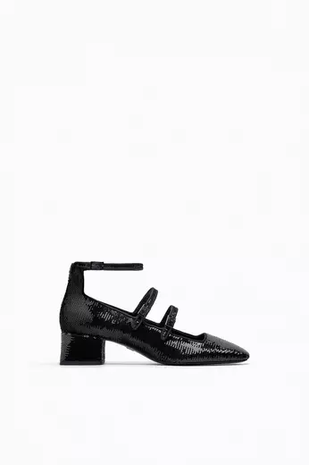 ZARA Block-Heel Sequinned Shoes 2025 | Buy ZARA Online