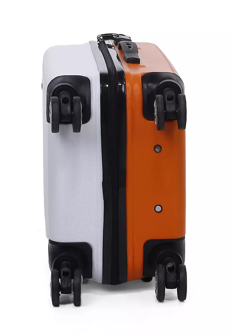 Carlton Koper Hardcase Unisex Size 20 Inch Dual Tone Color Large Compartment Suitcase Code Lock System Material ABS+PVC Coated ORIGINAL - White Orange