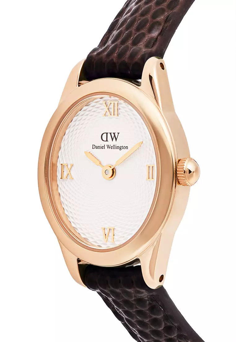 Ophelia Mini Dark Brown Lizard White Guilloché Rose Gold - Women Watch Stainless Steel Leather Strap watch DW Official Authentic Original jam tanggan perempuan DW jam tangan
