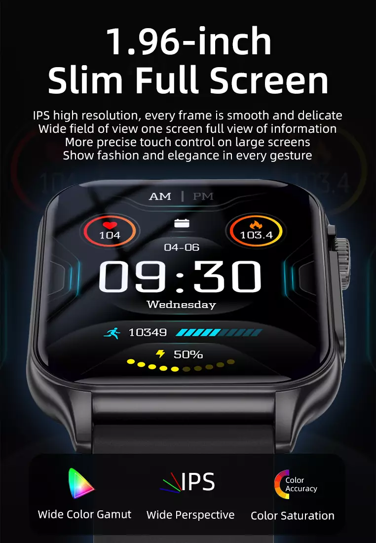 SmartWatch Layar1.96" Fungsi Alarm Denyut Jantung Jam Pintar FitnessTracker Bluetooth Musik black dengan gelang gratis