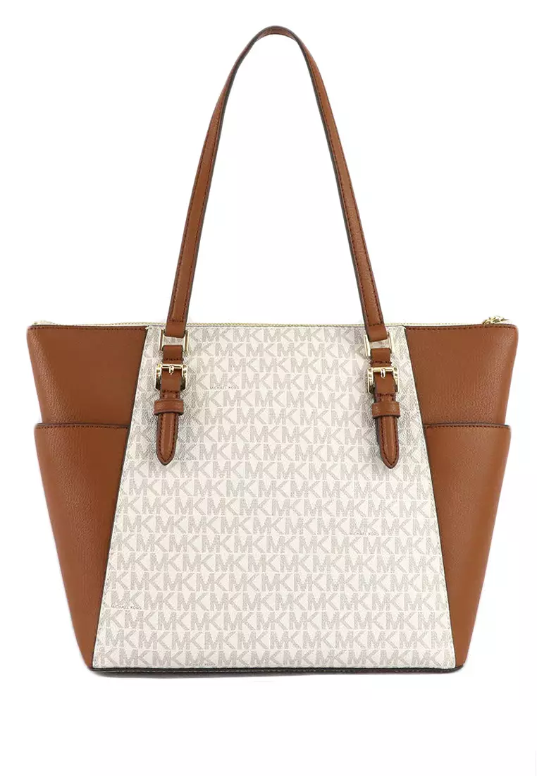 Buy MICHAEL KORS Charlotte Large Tote Bag In Signature Vanilla