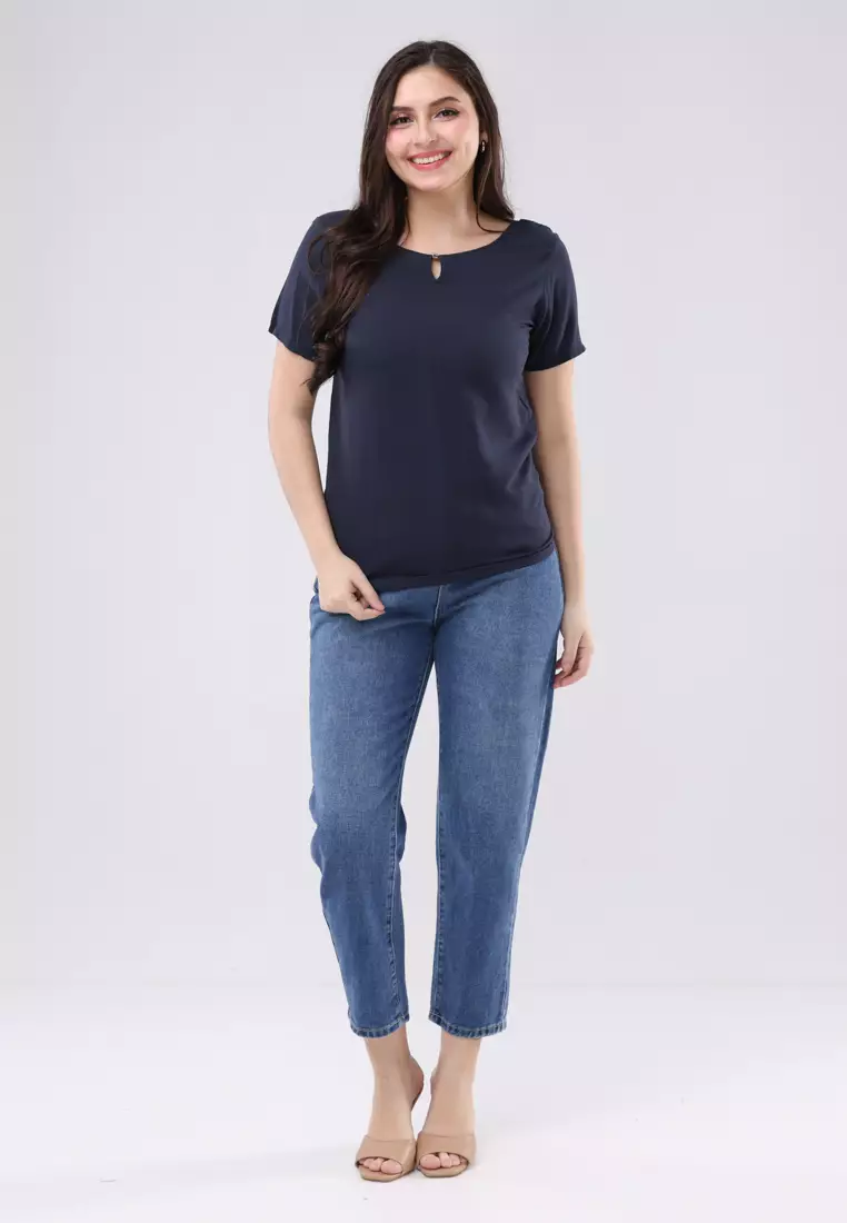 Woven Plain Rayon Short Sleeves Blouse